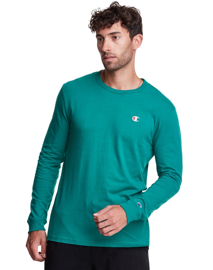 Champion Long-Sleeve Lightweight C Logo T-Shirt Heren - Turquoise - Belgie 7963NKHPZ